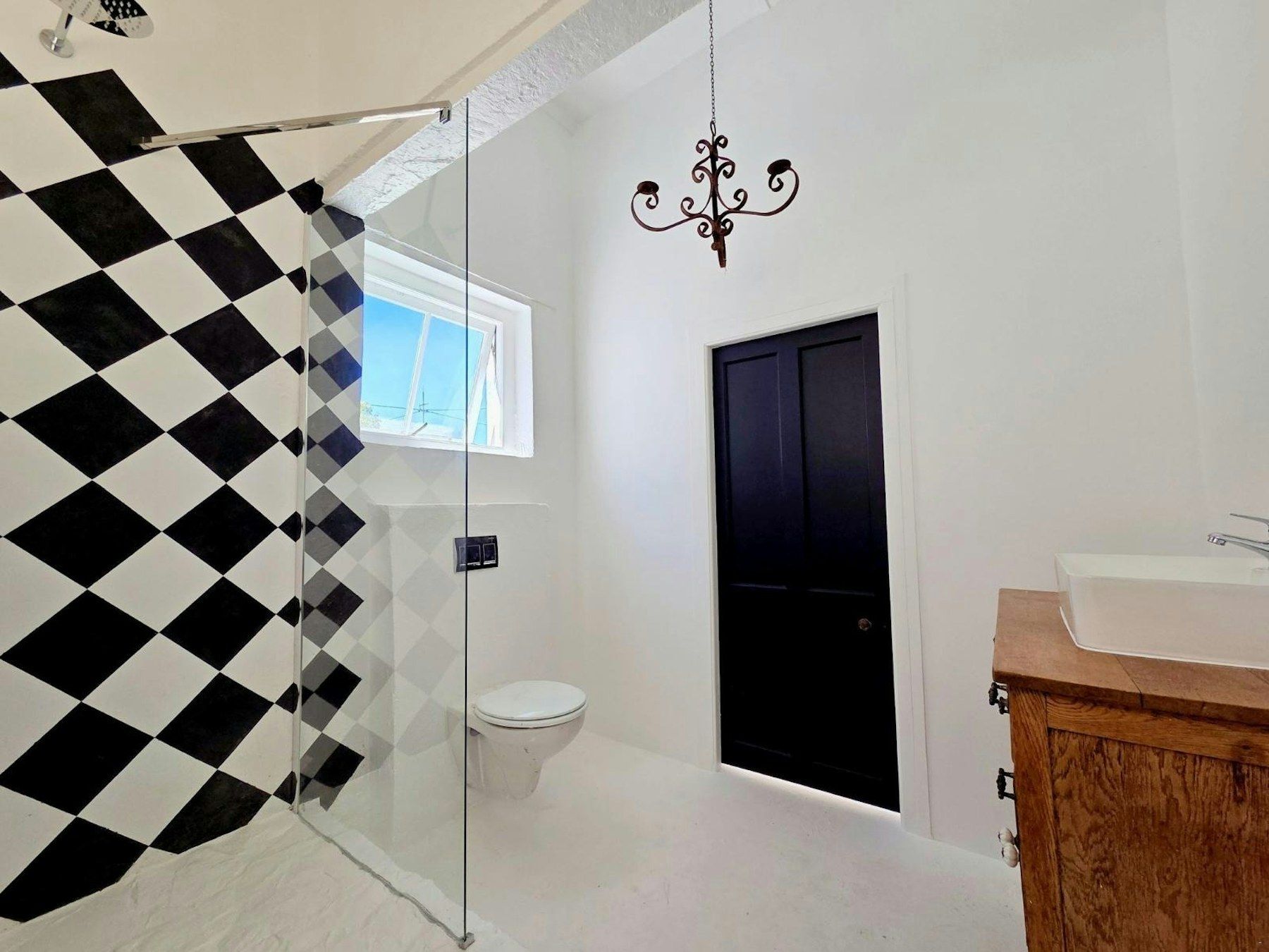 Bathroom with checkerboard tiles
