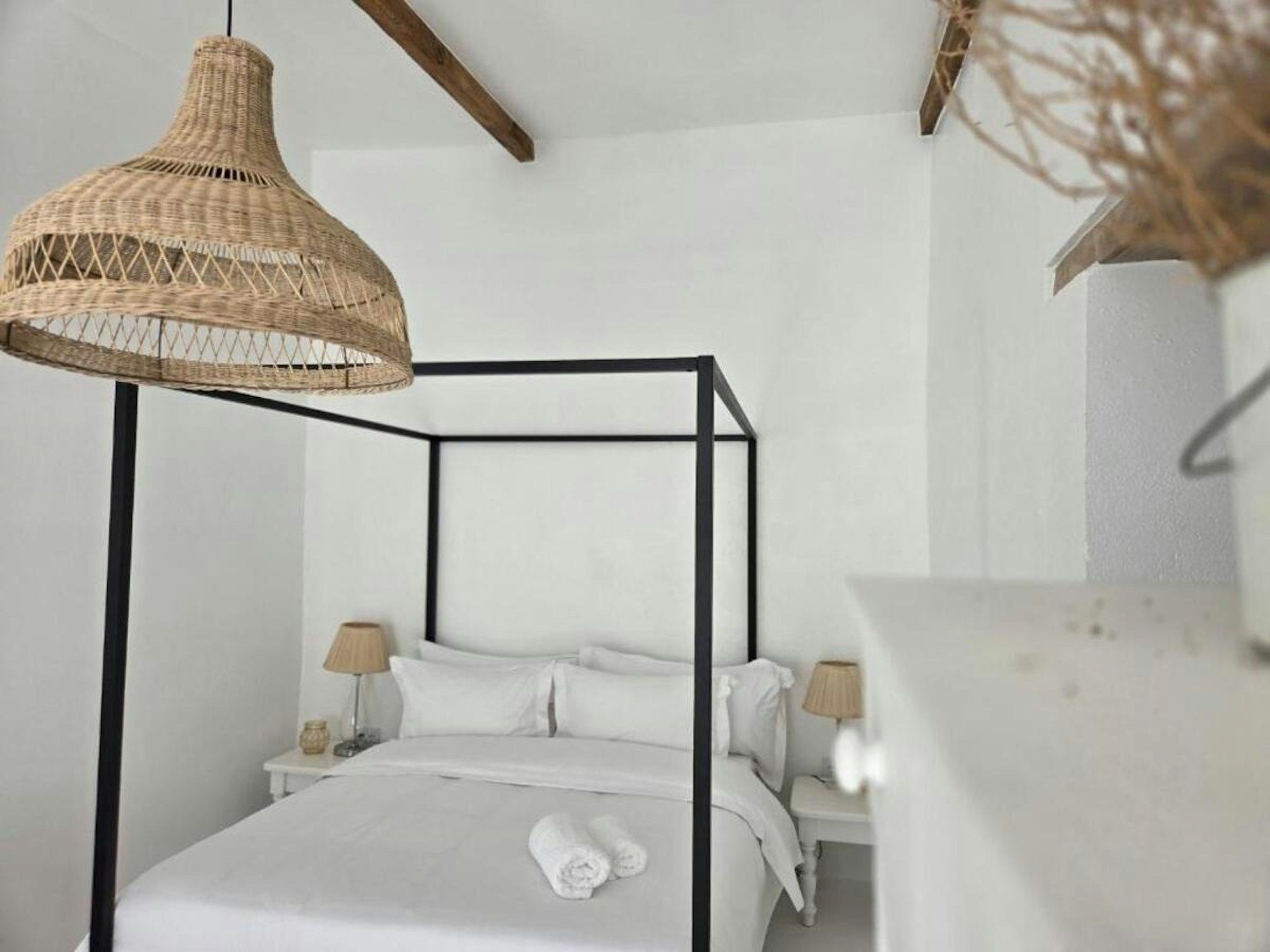 Bedroom with rattan pendant