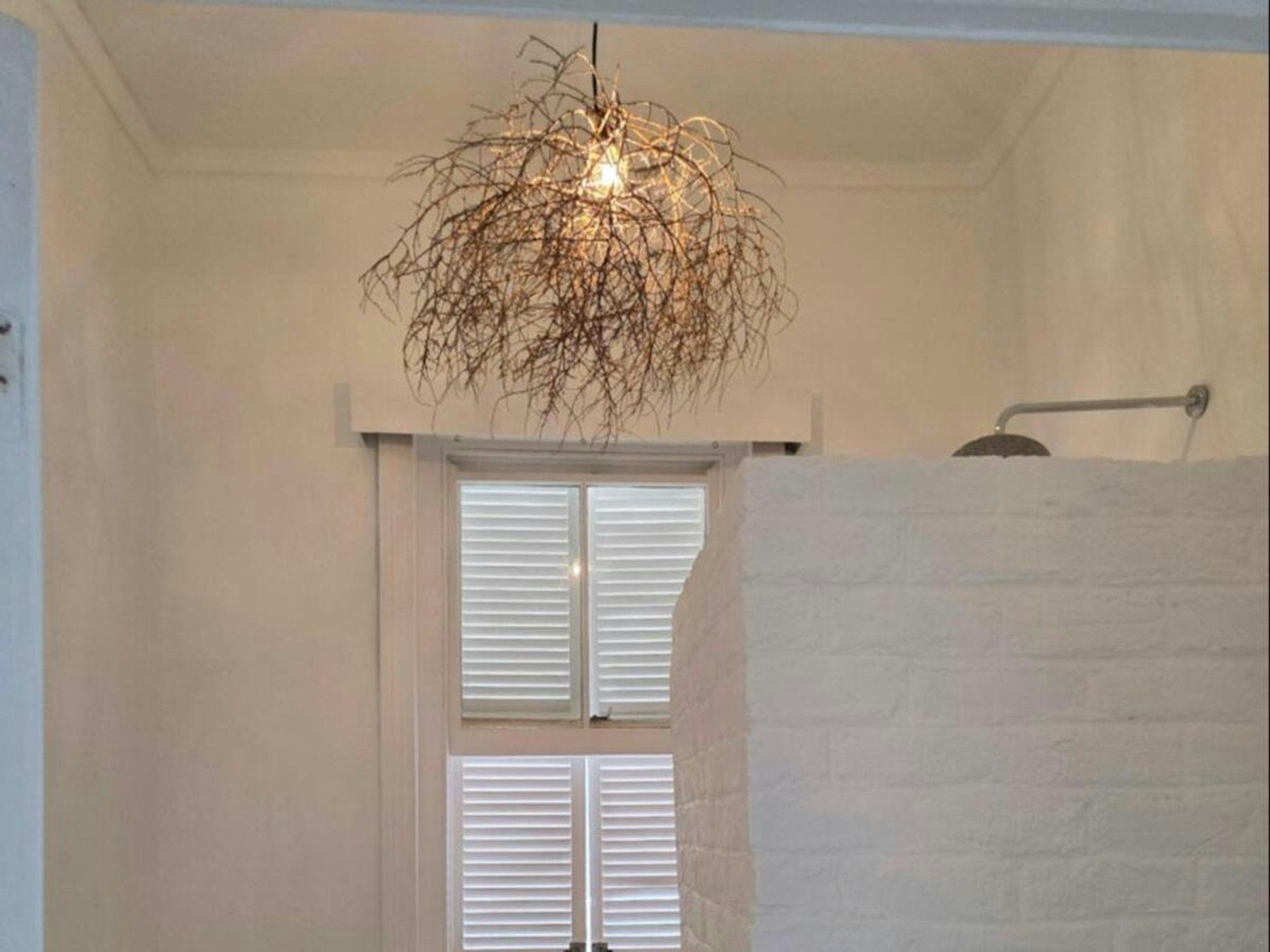 Shutters and chandelier